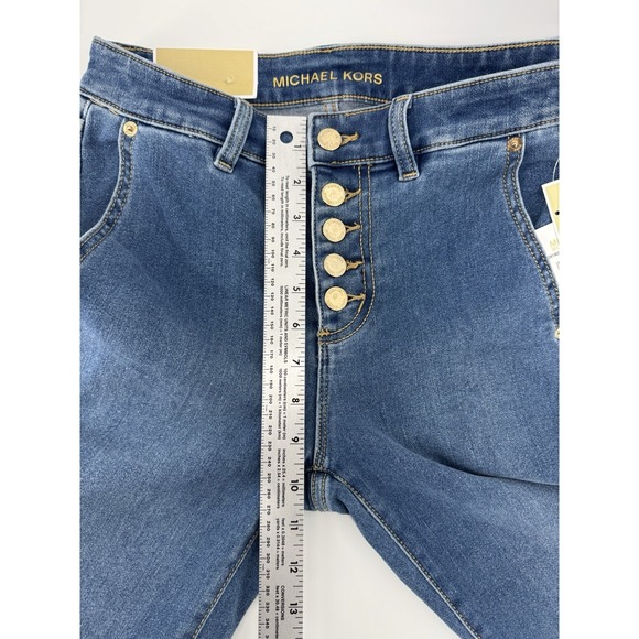 Michael Kors Selma Straight Blue Jeans Denim Gold Logo High Rise Slim Size 2 NWT - Picture 14 of 16